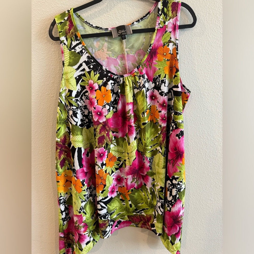 Slinky Brand Colorful Flowers Tank Top - Size 1x - Like New